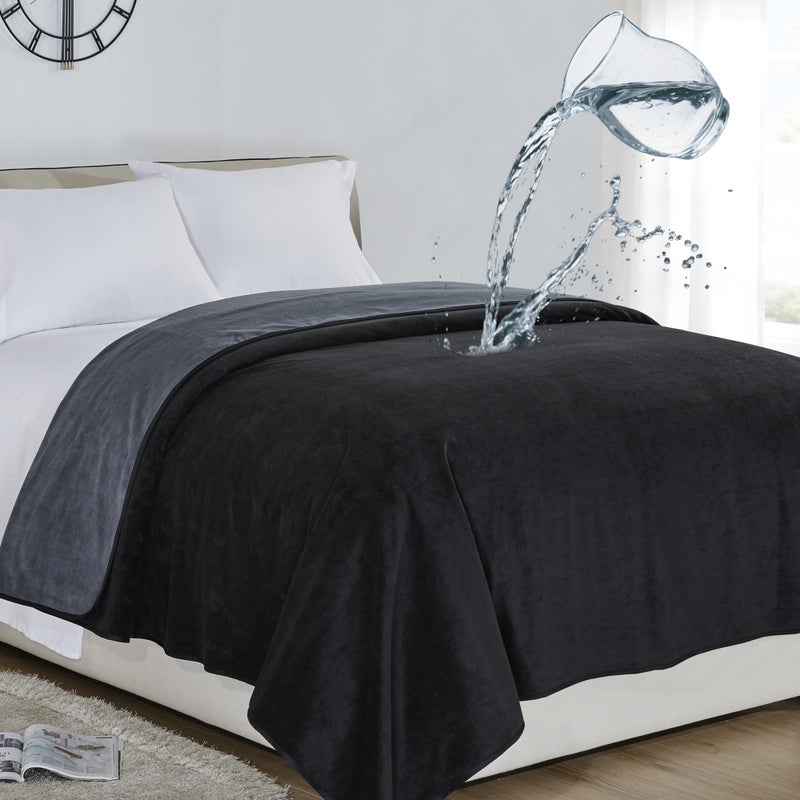 Softan Waterproof 100% Leak Proof Blanket for Baby Adults Pets Dogs Cats, Pee Proof, 3 Layer Protector for Bed, Sofa Couch and Other Furniture, 70"x90", Charcoal | Black, Reversible Lightweight - Image 1